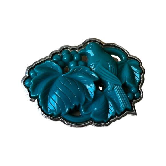 Sterling Silver Carved Lucite Bird Brooch, Vintage Tropical Bird Pin Hallmarked - Picture 1 of 7